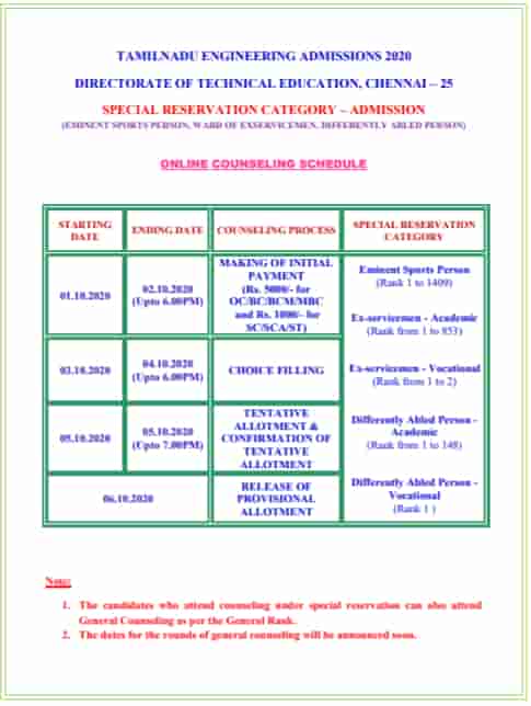 TNEA General Counselling Date 2021 Schedule chennai