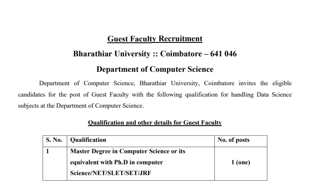 Jobs In Bharathiar University Coimbatore 2023