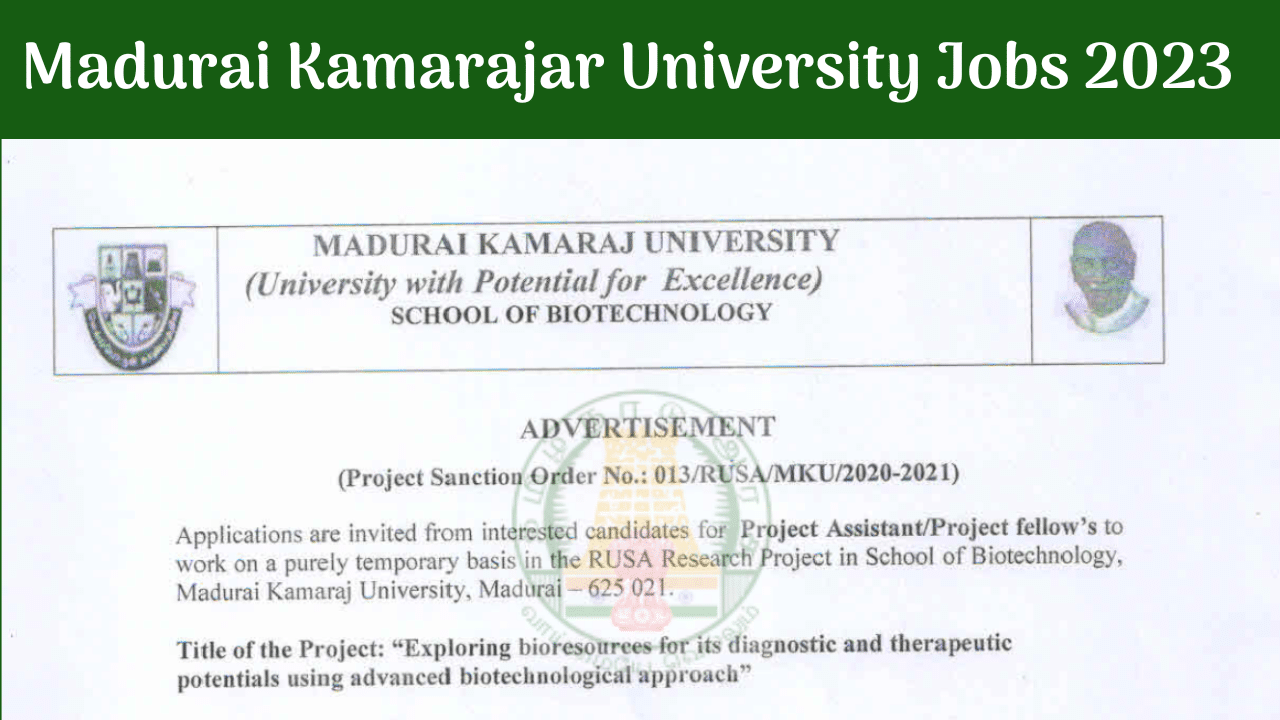 Madurai Kamaraj University's Recruitment in 2023 June