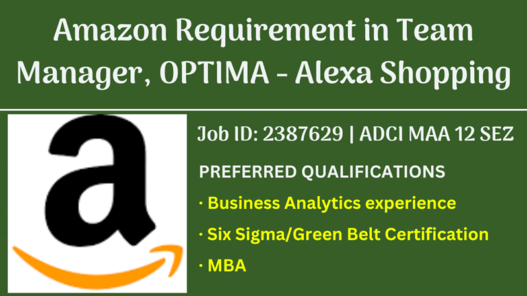 Requirement In Amazon 2023 Team Manager, OPTIMA - Alexa Shopping