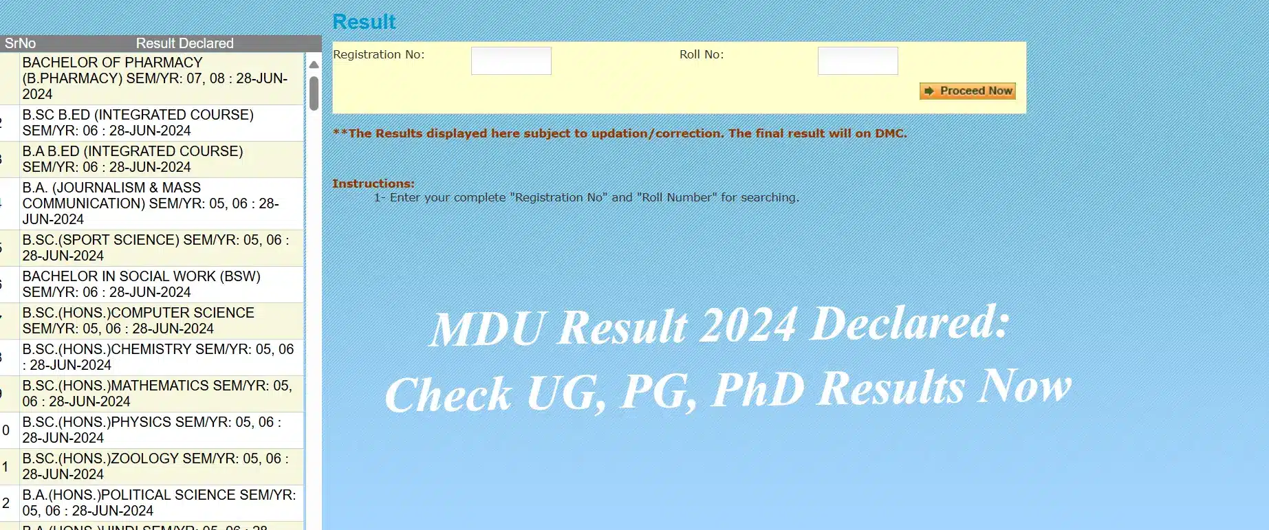 MDU Result 2024 Declared Check UG, PG, PhD Results Now