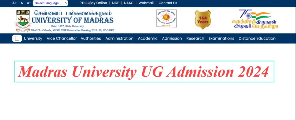 Madras University UG Admission 2024