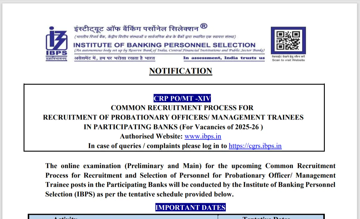 IBPS PO 2024 Notification Out Important Dates, Eligibility, and Vacancy Details at - bps.in